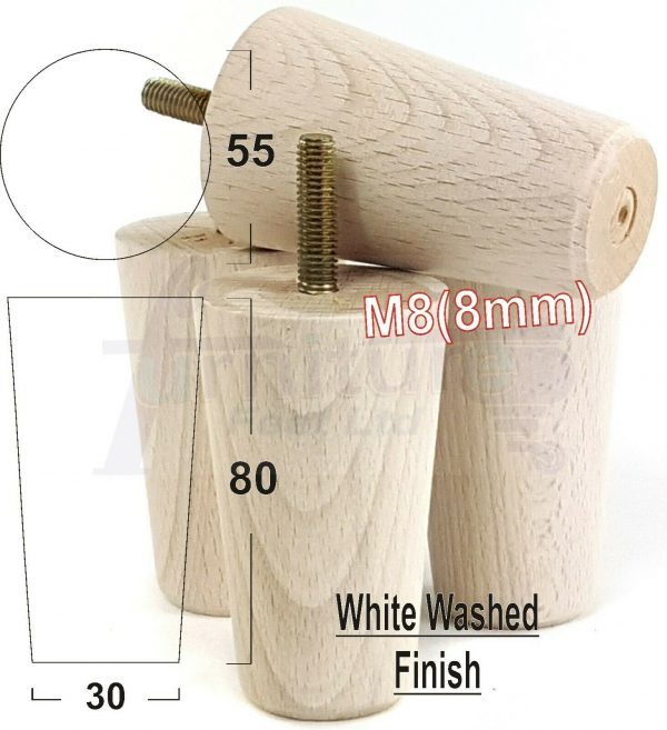 4x WOOD REPLACEMENT FURNITURE CHAIR LEGS M8(8mm) SOFA - SETTEE FEET 80mm HIGH - Image 35