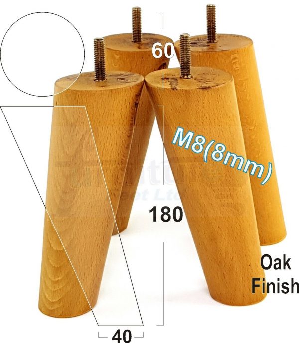 4x WOODEN ANGLED SOFA LEGS 180mm High CHAIR FURNITURE REPLACEMENT FEET M8(8mm) - Image 27