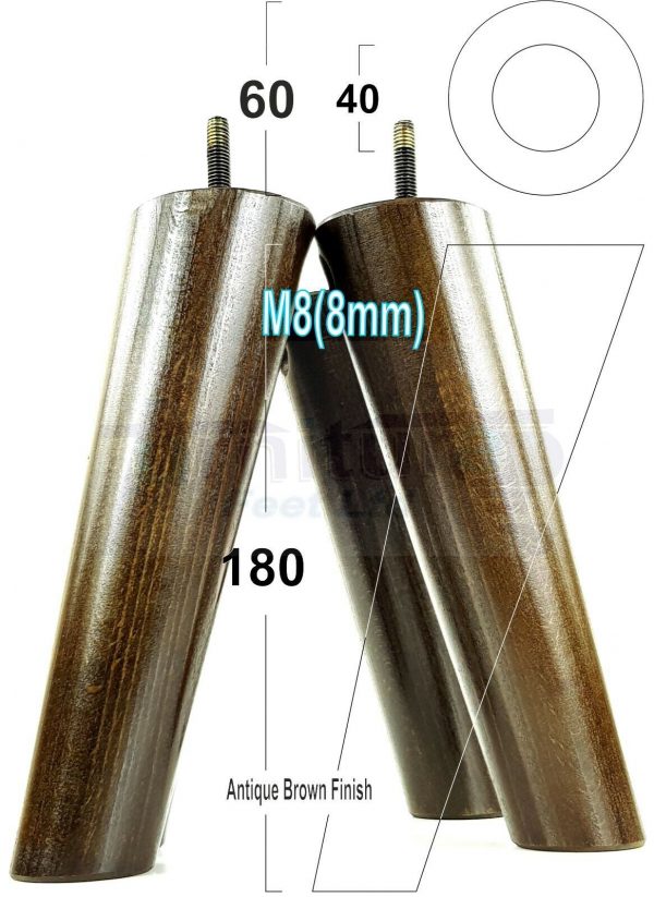 4x WOODEN ANGLED SOFA LEGS 180mm High CHAIR FURNITURE REPLACEMENT FEET M8(8mm) - Image 13