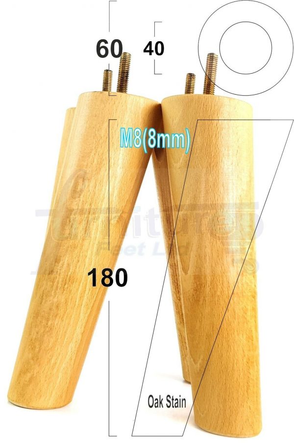 4x WOODEN ANGLED SOFA LEGS 180mm High CHAIR FURNITURE REPLACEMENT FEET M8(8mm) - Image 28
