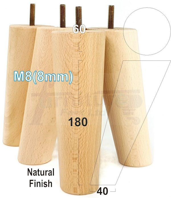 4x WOODEN ANGLED SOFA LEGS 180mm High CHAIR FURNITURE REPLACEMENT FEET M8(8mm) - Image 25
