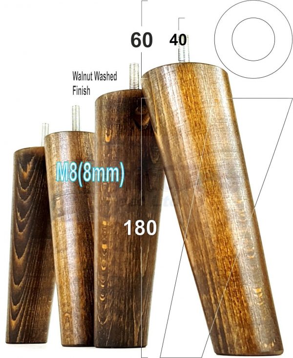 4x WOODEN ANGLED SOFA LEGS 180mm High CHAIR FURNITURE REPLACEMENT FEET M8(8mm) - Image 20
