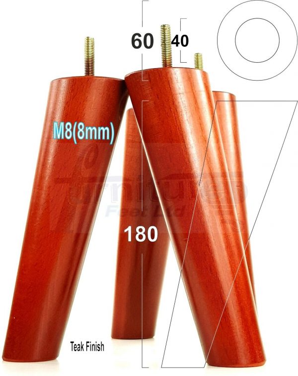 4x WOODEN ANGLED SOFA LEGS 180mm High CHAIR FURNITURE REPLACEMENT FEET M8(8mm) - Image 30