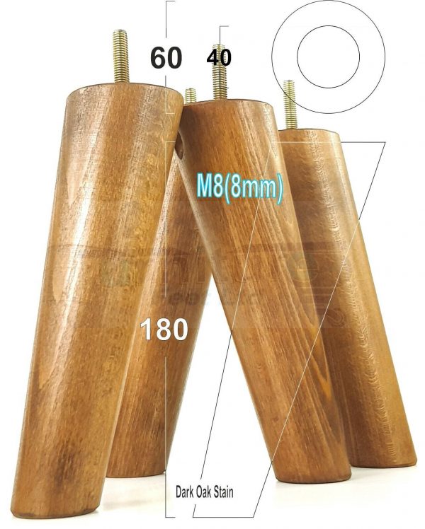 4x WOODEN ANGLED SOFA LEGS 180mm High CHAIR FURNITURE REPLACEMENT FEET M8(8mm) - Image 19