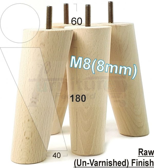 4x WOODEN ANGLED SOFA LEGS 180mm High CHAIR FURNITURE REPLACEMENT FEET M8(8mm) - Image 26