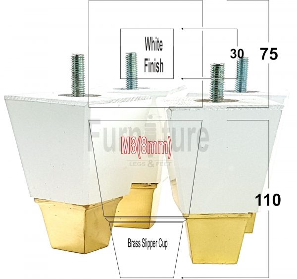 4x Wood Furniture Sofa Leg M8 Replacement Chair, Settee Feet & Slipper Cup 110mm - Image 14