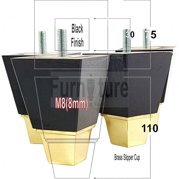 4x Wood Furniture Sofa Leg M8 Replacement Chair, Settee Feet & Slipper Cup 110mm - Image 5