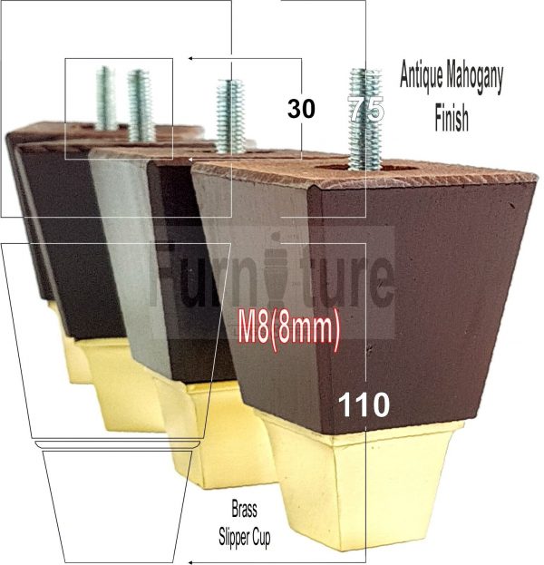 4x Wood Furniture Sofa Leg M8 Replacement Chair, Settee Feet & Slipper Cup 110mm - Image 9