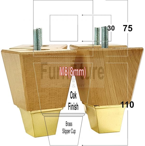 4x Wood Furniture Sofa Leg M8 Replacement Chair, Settee Feet & Slipper Cup 110mm - Image 11