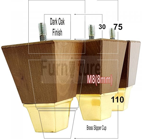 4x Wood Furniture Sofa Leg M8 Replacement Chair, Settee Feet & Slipper Cup 110mm - Image 6