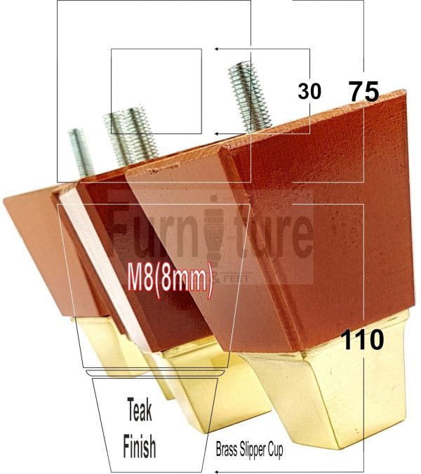 4x Wood Furniture Sofa Leg M8 Replacement Chair, Settee Feet & Slipper Cup 110mm - Image 13