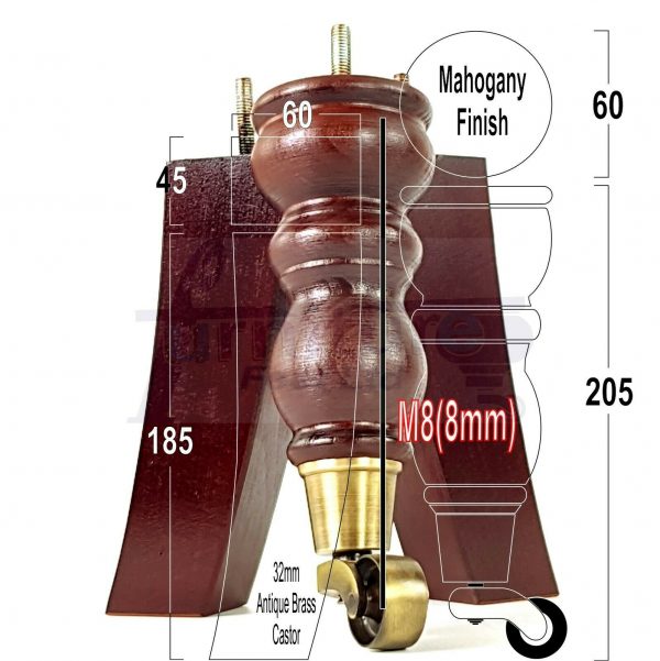 WOODEN FURNITURE SETTEE LEGS M8 REPLACEMENT CHAIR FEET 2 WITH CASTORS 215mm HIGH - Image 8