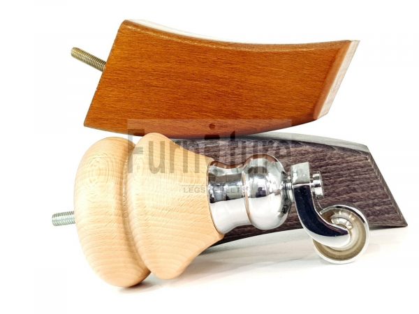 2x Furniture Castor Legs & 2x Curved Solid Wooden Feet M8 Chairs Sofa 150mm High - Image 4