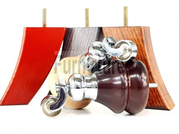 2x Furniture Castor Legs & 2x Curved Solid Wooden Feet M8 Chairs Sofa 150mm High - Image 9