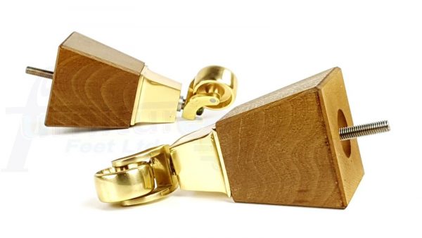 4x Block Wood With Brass Castor Furniture Chair Settee Legs M8 Sofa Feet 150mm - Image 5