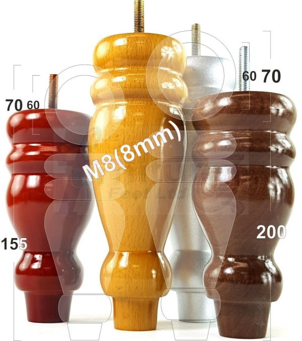 4x REPLACEMENT WOOD FURNITURE SOFA LEGS M8(8mm) CHAIR - SETTEE FEET 155mm HIGH - Image 12