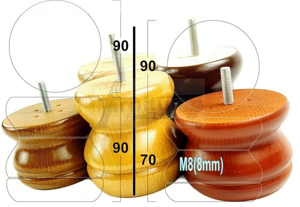 4x SOLID WOODEN FURNITURE LEGS M8(8mm) CHAIR REPLACEMENT BUN FEET 90mm HIGH - Image 5