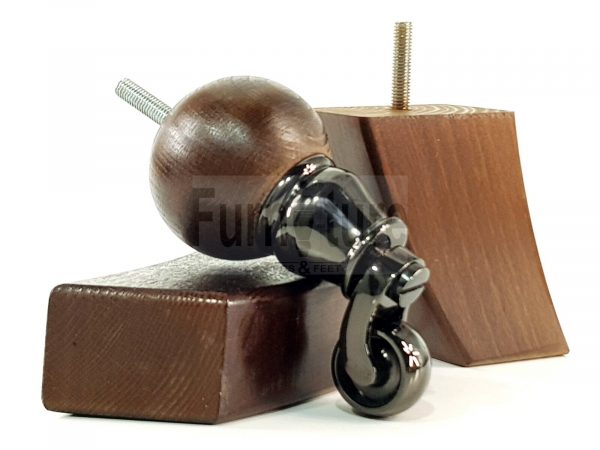 4x Solid Wood Furniture Chair Settee Leg M8 Sofa Feet 2x With Castors 118mm High - Image 9