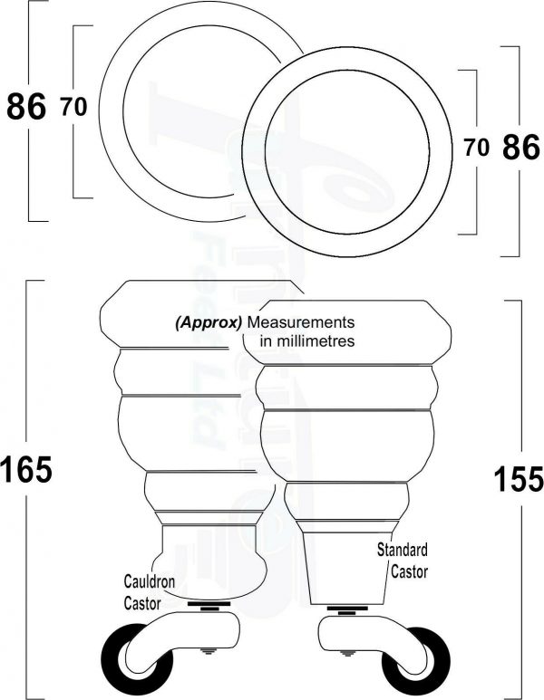 4x TURNED WOODEN CASTOR LEGS 165mm High CHAIR REPLACEMENT FURNITURE FEET M8(8mm) - Image 6