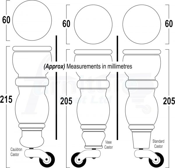 4x Turned Wooden Castor Legs 215mm High Chair Replacement Furniture Feet M8(8mm) - Image 3