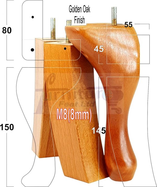 2 Traditional Queen Anne Furniture Legs & 2 Curved Feet 150mm Sofa Chair Bed M8 - Image 20