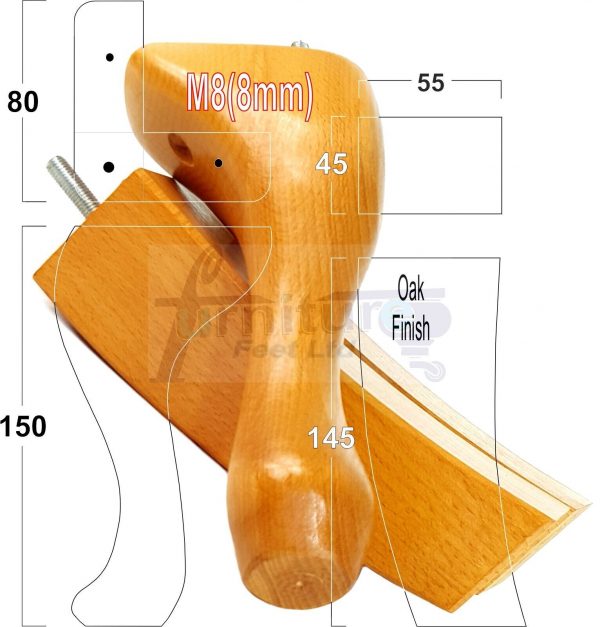 2 Traditional Queen Anne Furniture Legs & 2 Curved Feet 150mm Sofa Chair Bed M8 - Image 24
