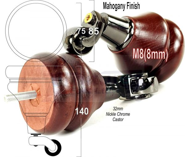 2x WOODEN FURNITURE LEGS M8 REPLACEMENT FEET WITH MULTIPLE CASTORS 150mm HIGH - Image 14
