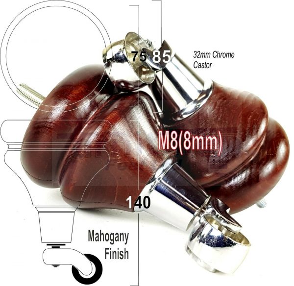 2x WOODEN FURNITURE LEGS M8 REPLACEMENT FEET WITH MULTIPLE CASTORS 150mm HIGH - Image 12