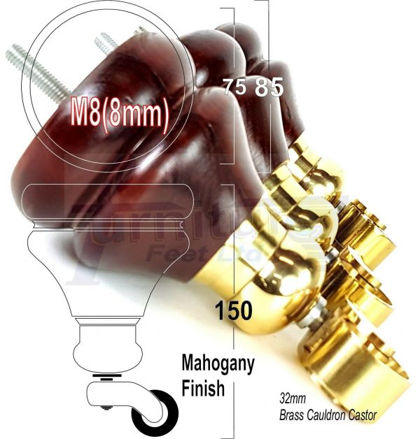 2x WOODEN FURNITURE LEGS M8 REPLACEMENT FEET WITH MULTIPLE CASTORS 150mm HIGH - Image 15