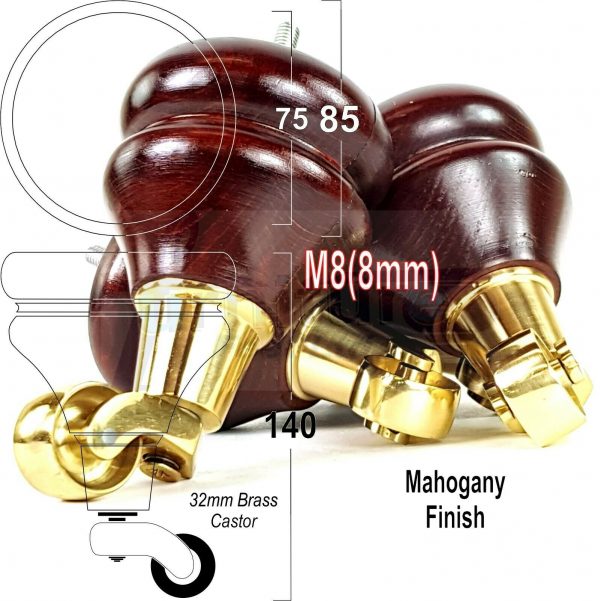 2x WOODEN FURNITURE LEGS M8 REPLACEMENT FEET WITH MULTIPLE CASTORS 150mm HIGH - Image 11