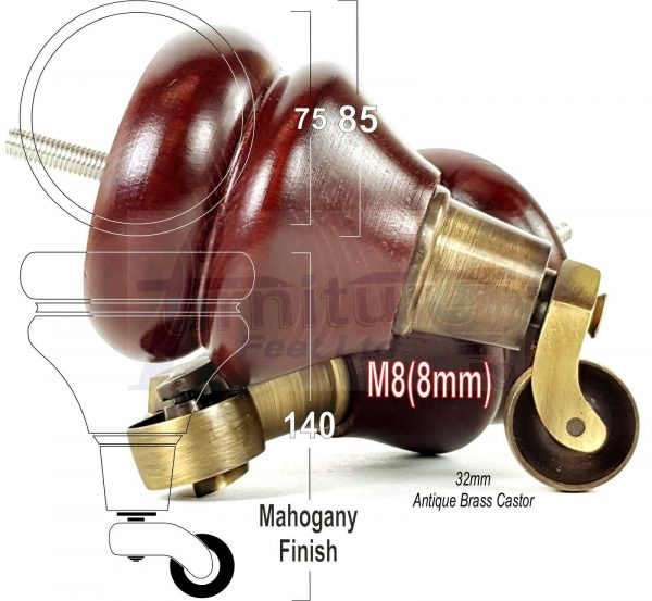 2x WOODEN FURNITURE LEGS M8 REPLACEMENT FEET WITH MULTIPLE CASTORS 150mm HIGH - Image 13