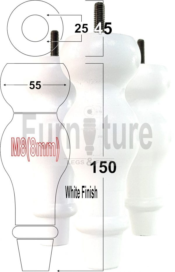 4 Replacement Turned Wood Furniture Sofa Leg M8 Chair Settee Bun Feet 150mm High - Image 32