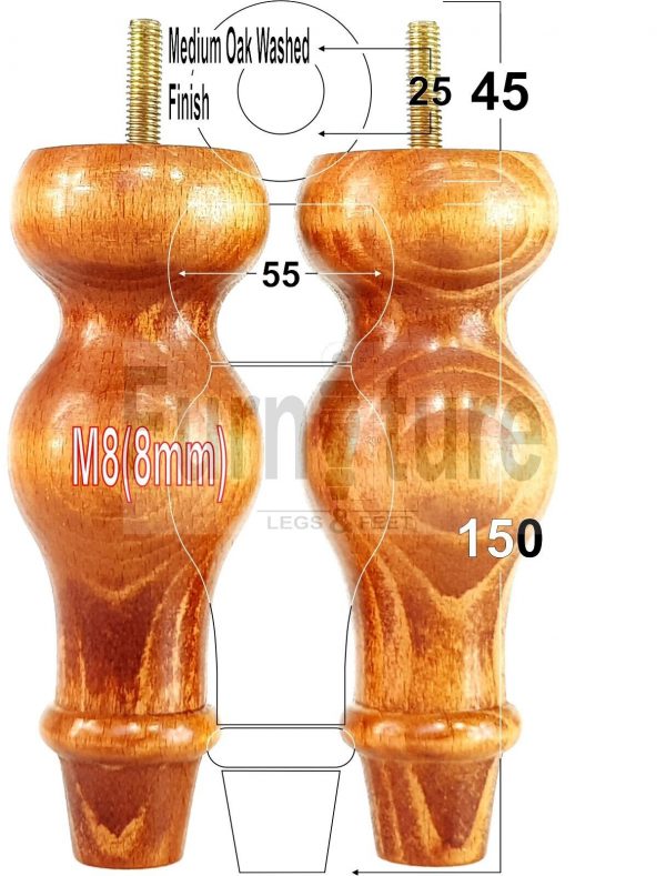 4 Replacement Turned Wood Furniture Sofa Leg M8 Chair Settee Bun Feet 150mm High - Image 24