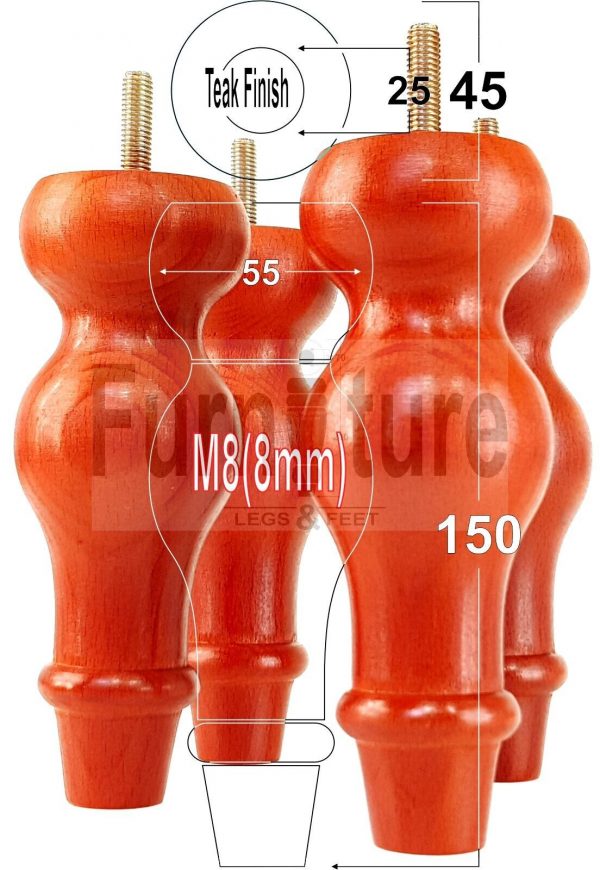 4 Replacement Turned Wood Furniture Sofa Leg M8 Chair Settee Bun Feet 150mm High - Image 31
