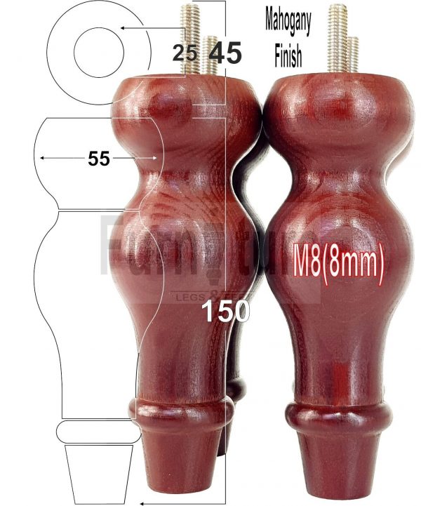 4 Replacement Turned Wood Furniture Sofa Leg M8 Chair Settee Bun Feet 150mm High - Image 23