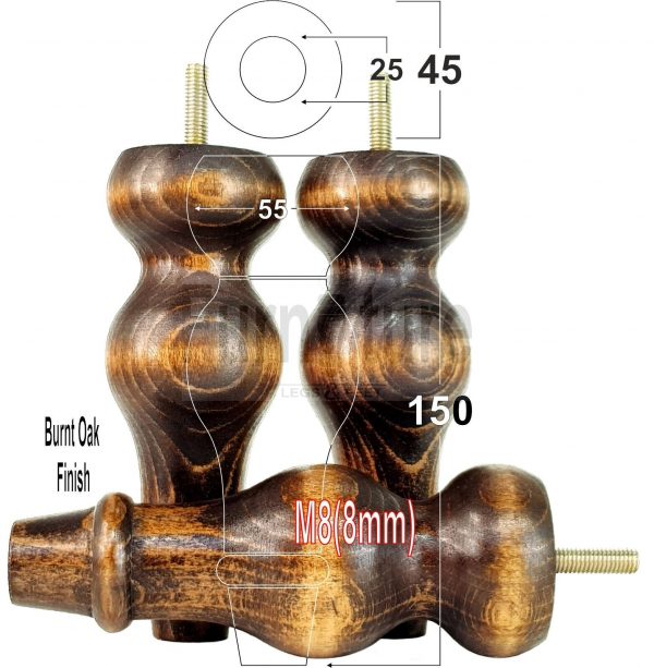 4 Replacement Turned Wood Furniture Sofa Leg M8 Chair Settee Bun Feet 150mm High - Image 44