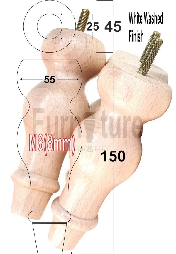 4 Replacement Turned Wood Furniture Sofa Leg M8 Chair Settee Bun Feet 150mm High - Image 39