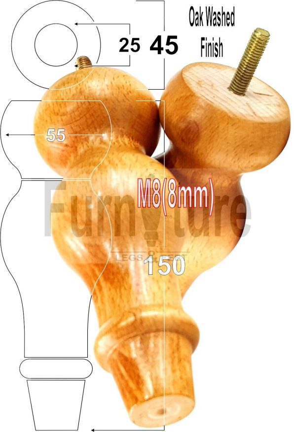 4 Replacement Turned Wood Furniture Sofa Leg M8 Chair Settee Bun Feet 150mm High - Image 27