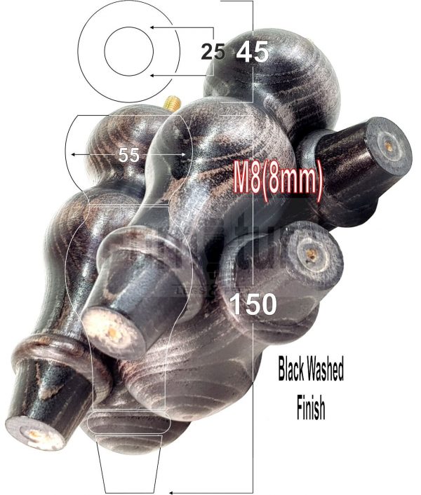 4 Replacement Turned Wood Furniture Sofa Leg M8 Chair Settee Bun Feet 150mm High - Image 18