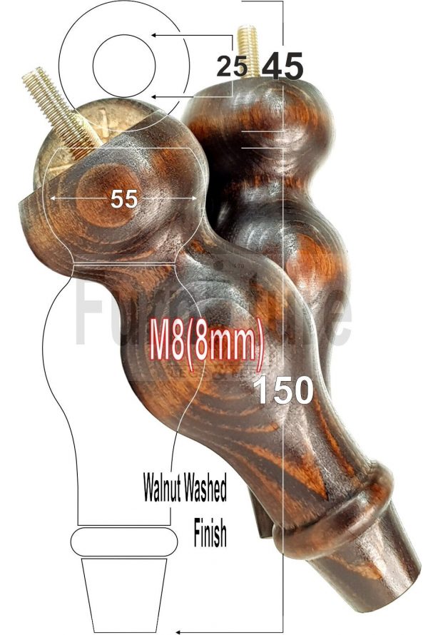 4 Replacement Turned Wood Furniture Sofa Leg M8 Chair Settee Bun Feet 150mm High - Image 21