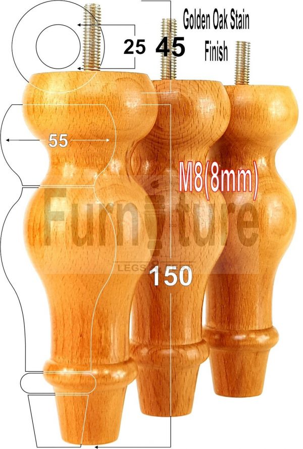4 Replacement Turned Wood Furniture Sofa Leg M8 Chair Settee Bun Feet 150mm High - Image 35