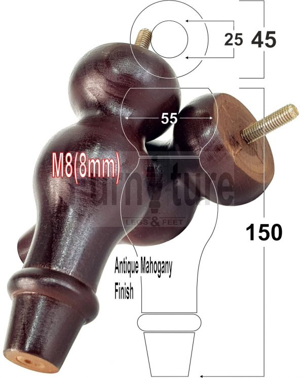 4 Replacement Turned Wood Furniture Sofa Leg M8 Chair Settee Bun Feet 150mm High - Image 40