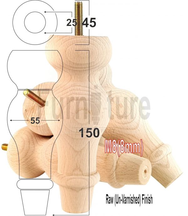 4 Replacement Turned Wood Furniture Sofa Leg M8 Chair Settee Bun Feet 150mm High - Image 30