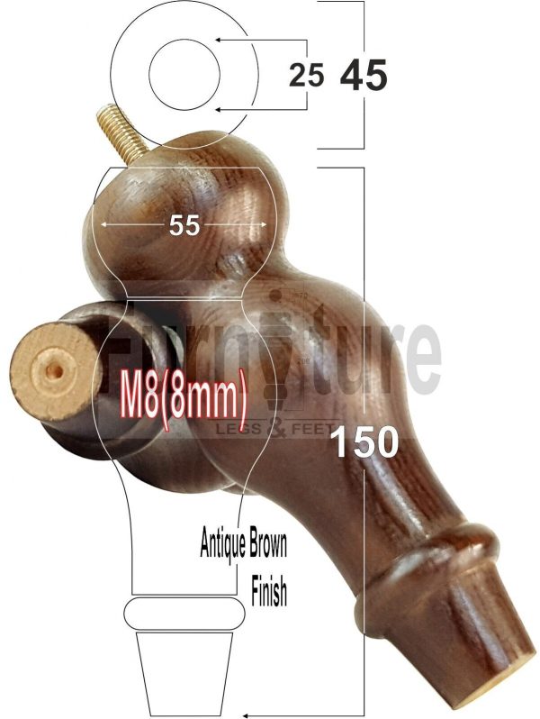 4 Replacement Turned Wood Furniture Sofa Leg M8 Chair Settee Bun Feet 150mm High - Image 15