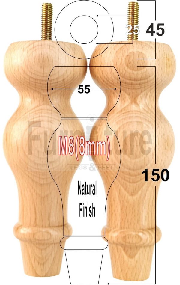 4 Replacement Turned Wood Furniture Sofa Leg M8 Chair Settee Bun Feet 150mm High - Image 25