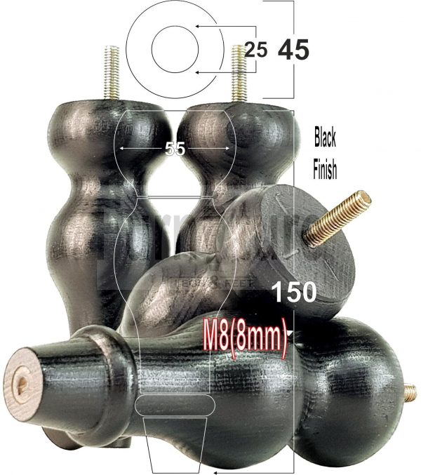 4 Replacement Turned Wood Furniture Sofa Leg M8 Chair Settee Bun Feet 150mm High - Image 17