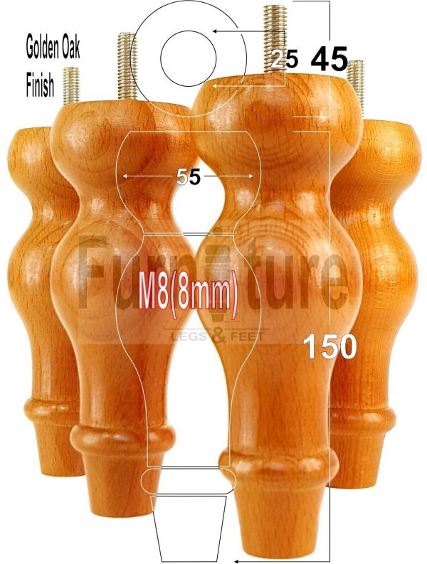 4 Replacement Turned Wood Furniture Sofa Leg M8 Chair Settee Bun Feet 150mm High - Image 22
