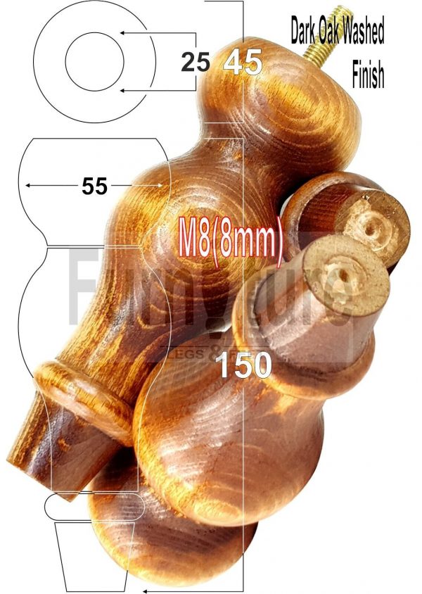 4 Replacement Turned Wood Furniture Sofa Leg M8 Chair Settee Bun Feet 150mm High - Image 20