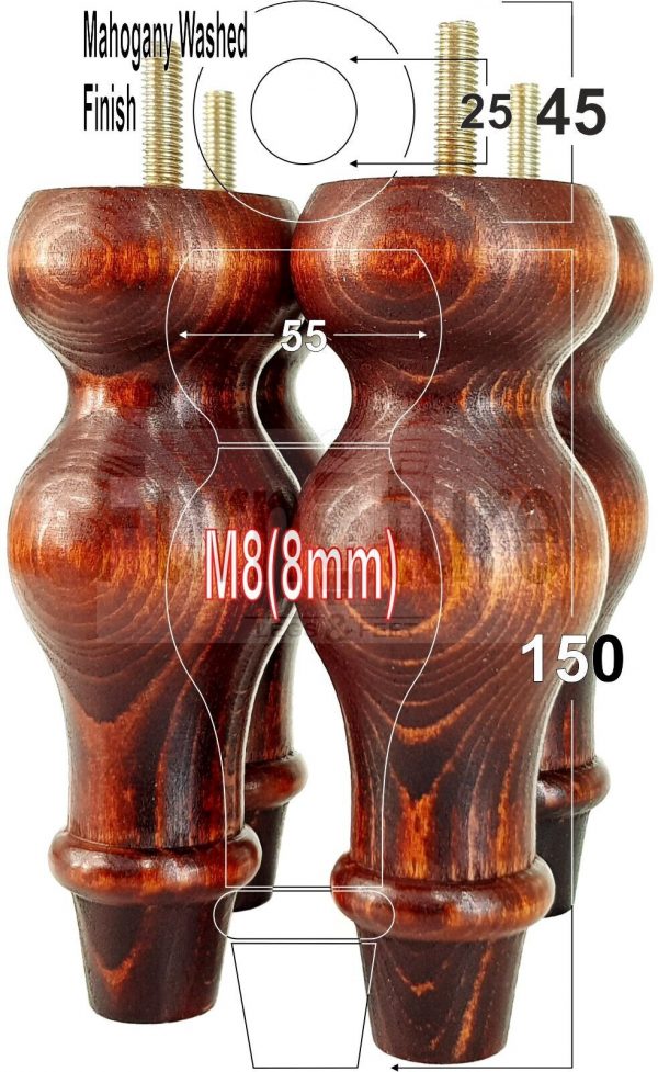4 Replacement Turned Wood Furniture Sofa Leg M8 Chair Settee Bun Feet 150mm High - Image 37