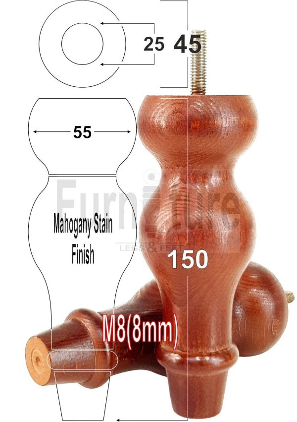 4 Replacement Turned Wood Furniture Sofa Leg M8 Chair Settee Bun Feet 150mm High - Image 36